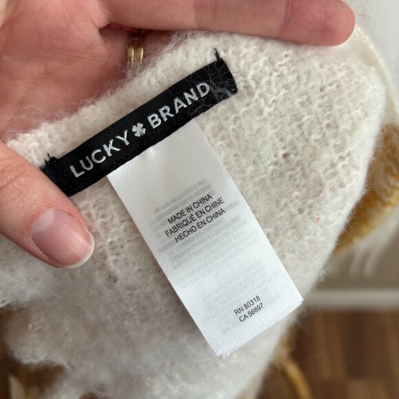 Lucky Brand Fuzzy Plaid Oversized Fringe Trim Scarf - Picture 7 of 9